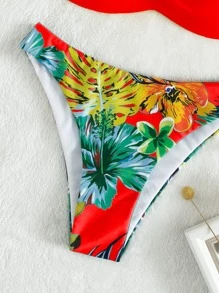 热带印花聚拢比基尼套装，适合夏季海滩度假 - 紅色 - 查看 5