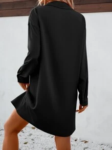 SHEIN Clasi 素色前紐扣襯衫和吊帶連衣裙 - 黑色 - 查看 2
