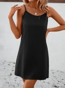 SHEIN Clasi 素色前紐扣襯衫和吊帶連衣裙 - 黑色 - 查看 5