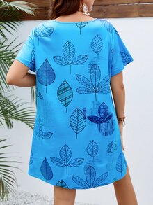 EMERY ROSE Đầm Plus Size Túi Thực vật Boho - Màu xanh lam - Xem 2