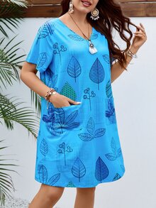 EMERY ROSE Đầm Plus Size Túi Thực vật Boho - Màu xanh lam - Xem 3