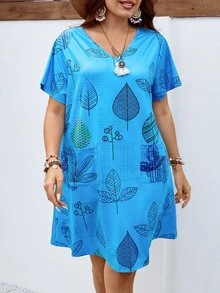 EMERY ROSE Đầm Plus Size Túi Thực vật Boho - Màu xanh lam - Xem 4