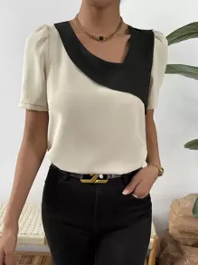 SHEIN Privé Áo sơ mi nữ Khối Màu Giải trí - Màu be - Xem 1
