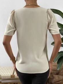 SHEIN Privé Áo sơ mi nữ Khối Màu Giải trí - Màu be - Xem 2