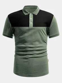 Manfinity Men Plus Two Tone Polo Shirt - Army Green - View 1
