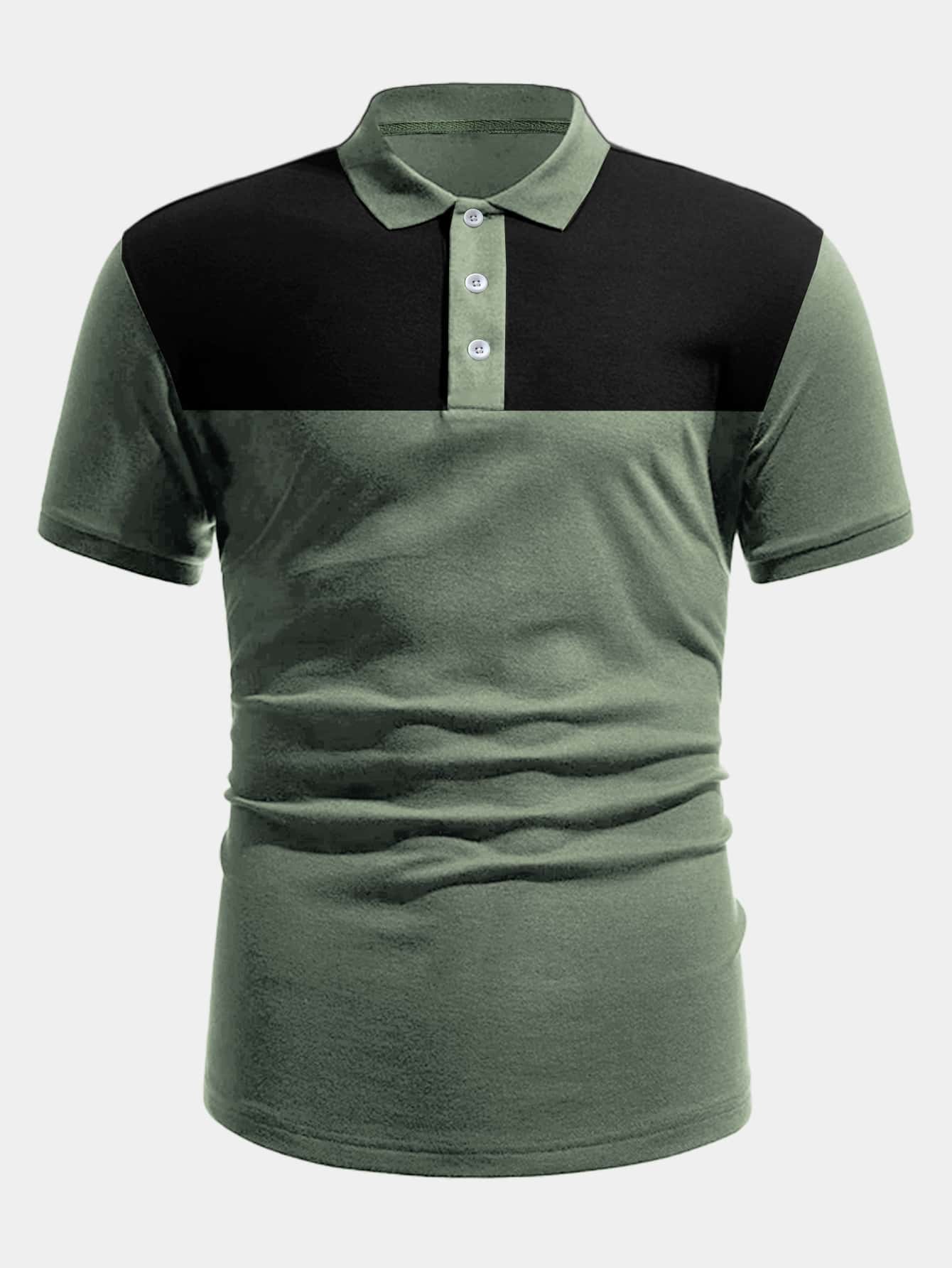 Manfinity Men Plus Two Tone Polo Shirt - Army Green - View 1