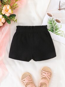 Baby Girl Bow Front Paperbag Waist Shorts - Black - View 2