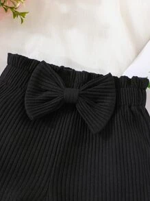 Baby Girl Bow Front Paperbag Waist Shorts - Black - View 3