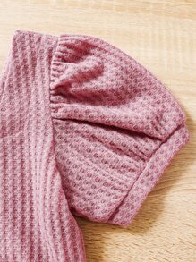 SHEIN Girls Square Neck Puff Sleeve Bandana Hem Tee - Dusty Pink - View 4