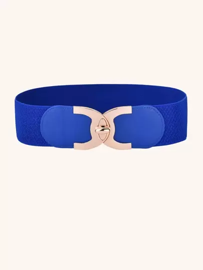 1pc Women Candy Color Solid Symmetrical Buckle Elastic Fashion Belt Dress Belt For Jeans Pants Summer, School Fall, Autumn, Halloween