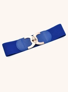 1 件女士糖果色纯色对称扣弹力时尚腰带连衣裙腰带适合牛仔裤夏季、学校秋季、秋季、万圣节 - 寶藍色 - 查看 2