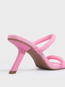 Women Double Strap Sculptural Heeled Sandals, Fashion Pink Fabric Mule Sandals - Pink - View 2