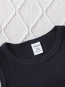 Baby Ribbed Knit Tank Top & Gingham Print Belted Skirt - Multicolor - View 3