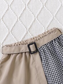 Baby Ribbed Knit Tank Top & Gingham Print Belted Skirt - Multicolor - View 4