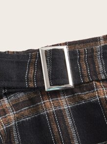 ROMWE Kawaii Plaid Print Belted Flare Skirt - Multicolor - View 3