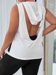 Plus Letter Graphic Hooded Sports Tank Top - Black and White - View 2