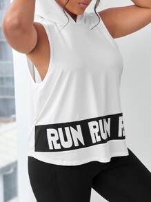 Plus Letter Graphic Hooded Sports Tank Top - Black and White - View 3