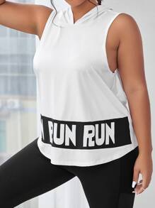 Plus Letter Graphic Hooded Sports Tank Top - Black and White - View 4