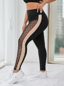 Leggings deportivos de malla en contraste panel de rayas lado - Multicolor - Ver 1