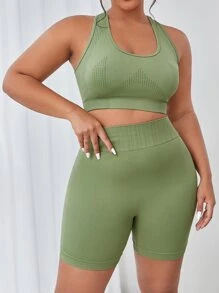 Yoga Basic Conjunto deportivo unicolor tejido de canalé - Verde - Ver 3
