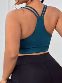 Easithlete Plus Ruched Front Sports Bra - Teal Blue - View 2