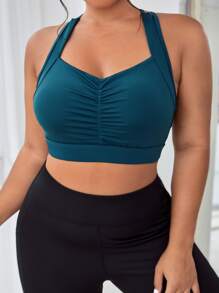 Easithlete Plus Ruched Front Sports Bra - Teal Blue - View 4