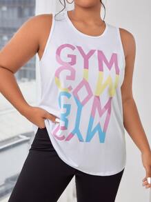 SHEIN Daily&Casual Plus Letter Graphic Sports Tank Top - White - View 1