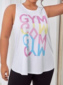 SHEIN Daily&Casual Plus Letter Graphic Sports Tank Top - White - View 3