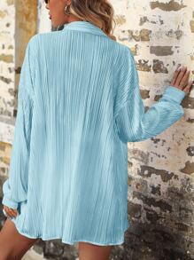 SHEIN LUNE Shorts con camiseta de hombros caídos unicolor - Azul - Ver 2