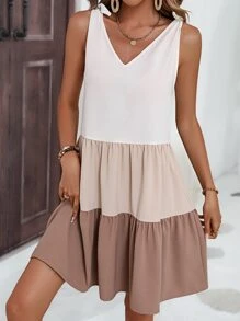 Breezaya 女式拼色荷叶边下摆罩衫连衣裙度假海滩装 - 彩色 - 查看 2