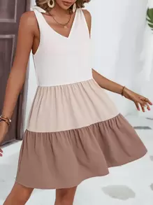 Breezaya 女式拼色荷叶边下摆罩衫连衣裙度假海滩装 - 彩色 - 查看 5