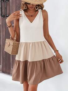 Breezaya 女式拼色荷叶边下摆罩衫连衣裙度假海滩装 - 彩色 - 查看 1