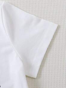 SHEIN 女小童休閒印花白色上衣和黃色拼塊喇叭褲套裝適合夏天 - 彩色 - 查看 3