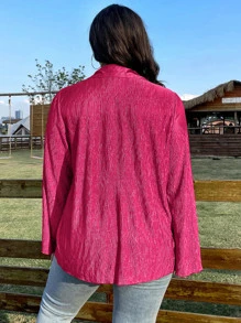 SHEIN LUNE 大碼前繫帶翻領領襯衫 - 玫紅色 - 查看 2