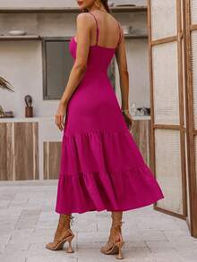 SHEIN VCAY 素色荷葉邊吊帶洋裝 - 玫紅色 - 查看 2