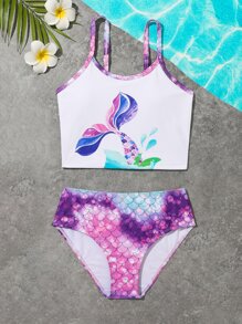 Conjunto de bikini con estampado de escamas de pez para niña preadolescente, para playa de verano - Multicolor - Ver 5