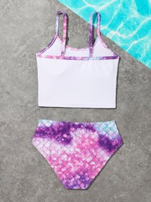 Conjunto de bikini con estampado de escamas de pez para niña preadolescente, para playa de verano - Multicolor - Ver 2