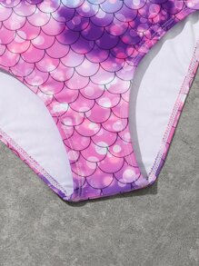Conjunto de bikini con estampado de escamas de pez para niña preadolescente, para playa de verano - Multicolor - Ver 3