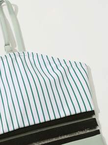 SHEIN Teen Girls Striped Print Contrast Mesh One Piece Swimsuit - Mint Green - View 3