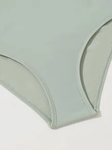 SHEIN Teen Girls Striped Print Contrast Mesh One Piece Swimsuit - Mint Green - View 4