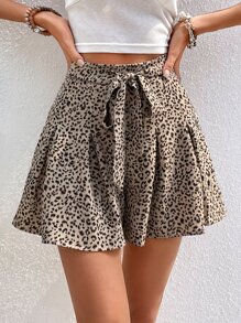 Breezaya Leopard Print Wide Leg Shorts - Khaki - View 1