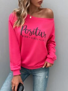 SHEIN LUNE 字母图案落肩卫衣，长袖上衣