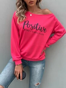 SHEIN LUNE 字母图案落肩卫衣，长袖上衣