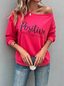 SHEIN LUNE 字母图案落肩卫衣，长袖上衣