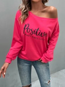 SHEIN LUNE 字母图案落肩卫衣，长袖上衣