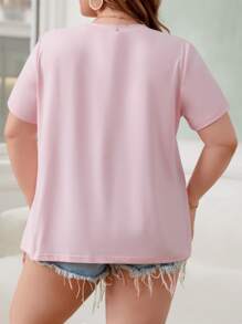 SHEIN Essnce Plus Letter Graphic Tee - Baby Pink - View 2
