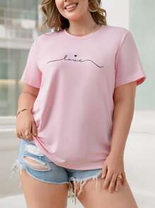 SHEIN Essnce Plus Letter Graphic Tee - Baby Pink - View 3