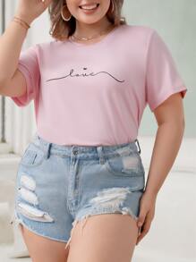 SHEIN Essnce Plus Letter Graphic Tee - Baby Pink - View 5
