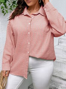 SHEIN Essnce Plus Striped Print Drop Shoulder Shirt