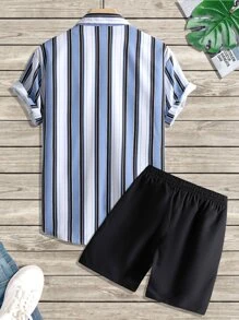 Manfinity RSRT 男士條紋圖案襯衫和腰部抽繩短褲不帶T恤 - 彩色 - 查看 2